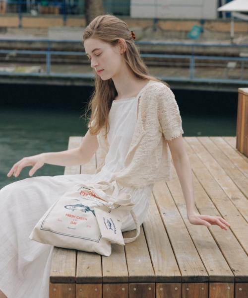 Depound Cotton Jacquard Overalls Dress [White]
