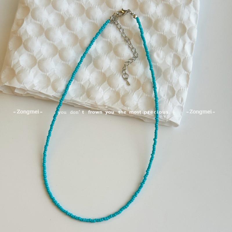 Mori sweet girl style DIY colored rice beads necklace female dopamine millet beads beaded neck chain necklace