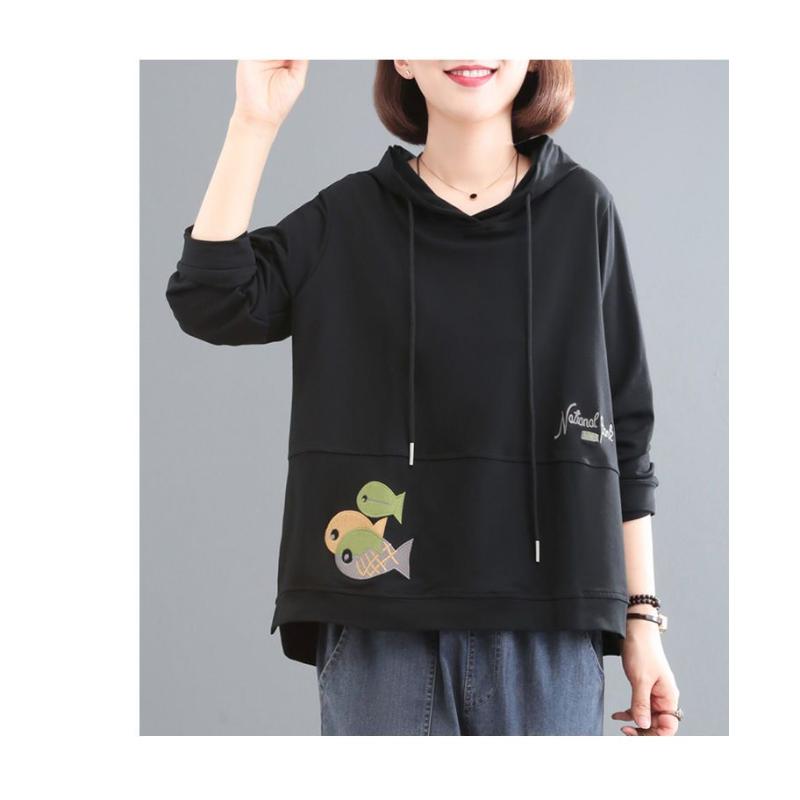 Pure Cotton Long-sleeved Hooded Sweatshirt for Women 2025 New Autumn Korean Cartoon Embroidered Casual Jacket Trendy