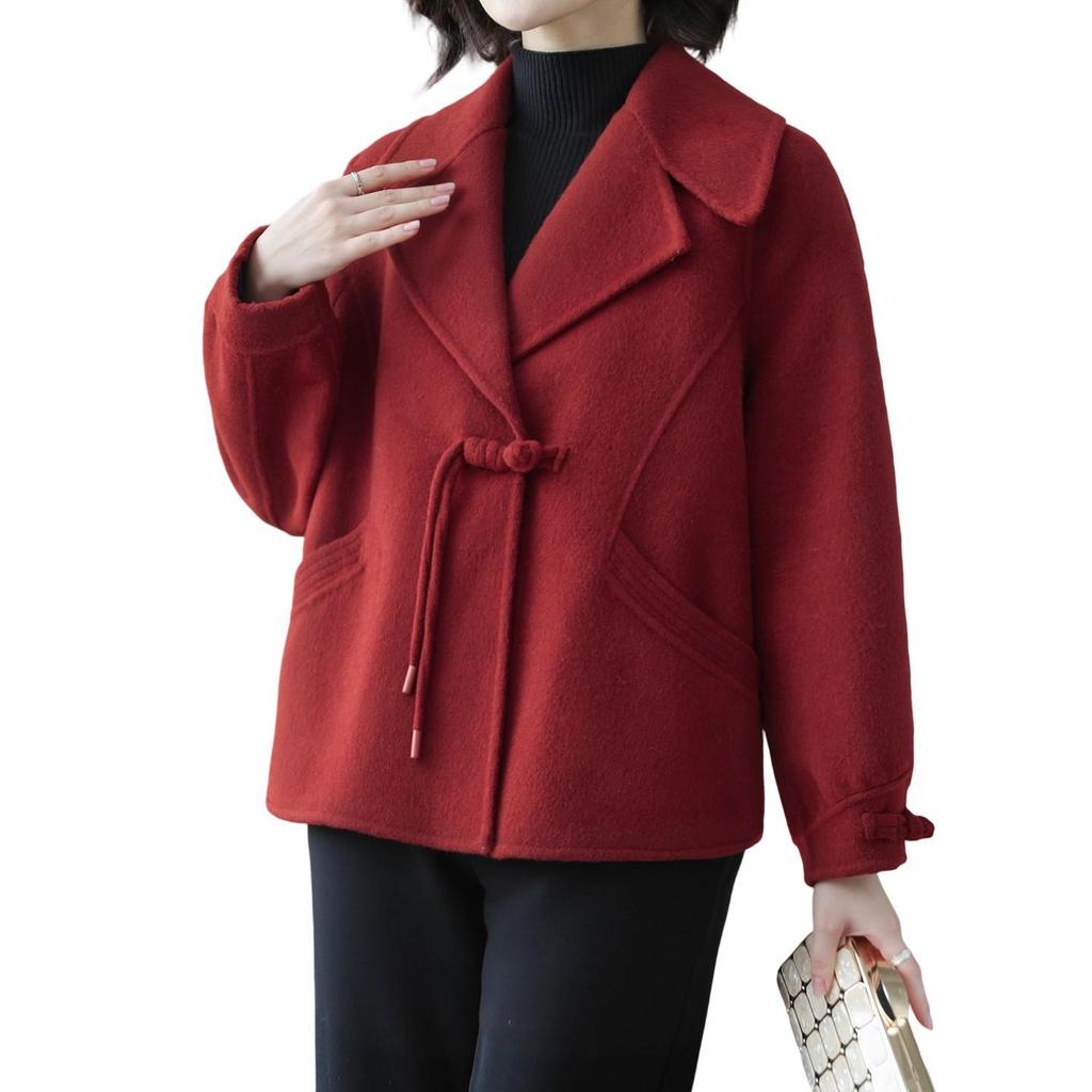 Spring & Autumn Wool Lapel Coat for Middle-aged Women