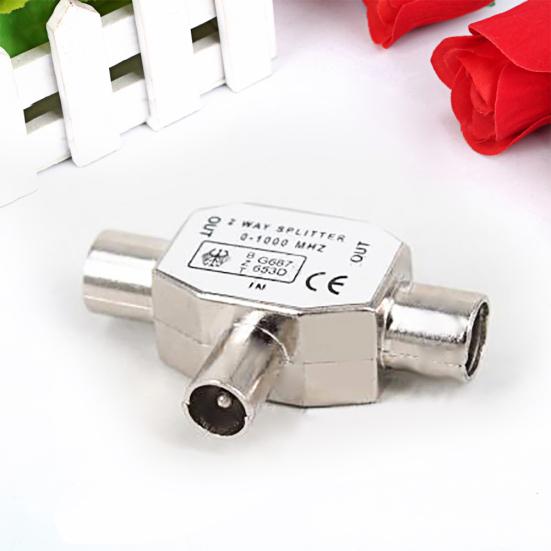2 Way TV T Splitter Coax Television Aerial Male To 2x Female Adapter