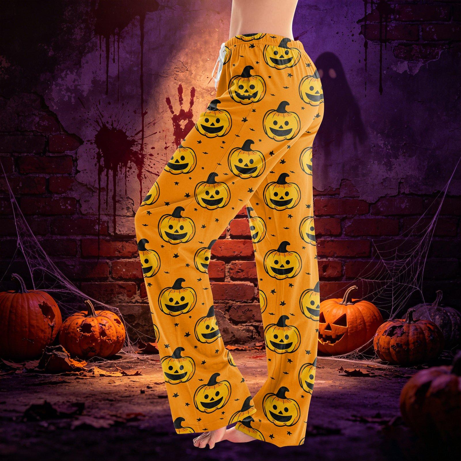 Women s Casual Drawstring Pants with Halloween Print Pattern L