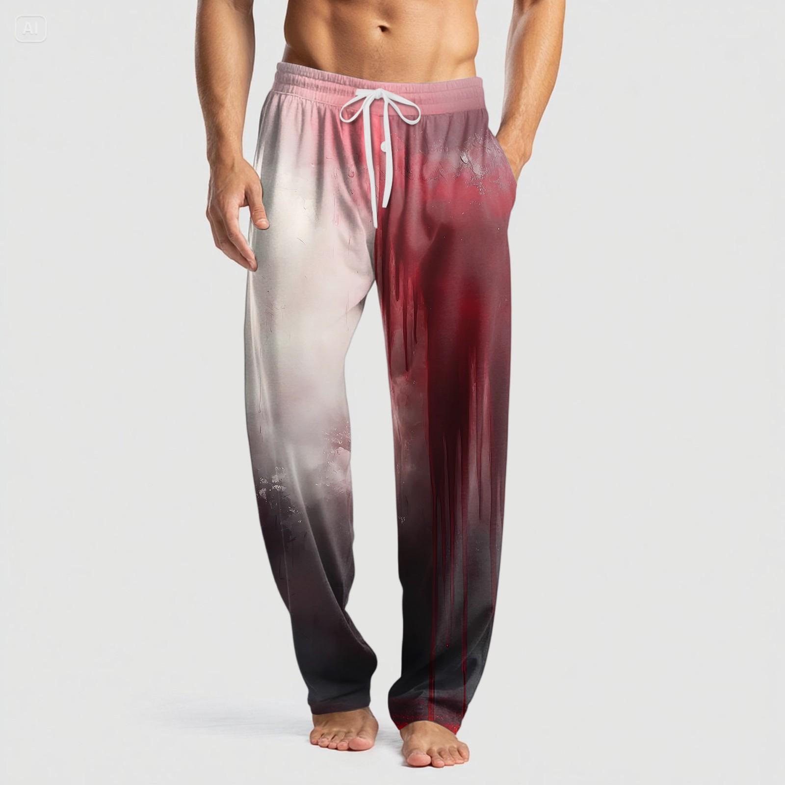 

Мужские вязаные повседневные брюки с карманом и принтом на Хэллоуин, пижамные брюки M розовый