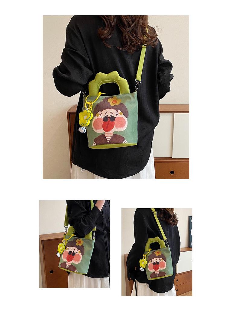 2025 Grenzüberschreitende Cartoon-Graffiti-Handtasche: Nischendesign Bucket Schulter- & Umhängetasche für Damen