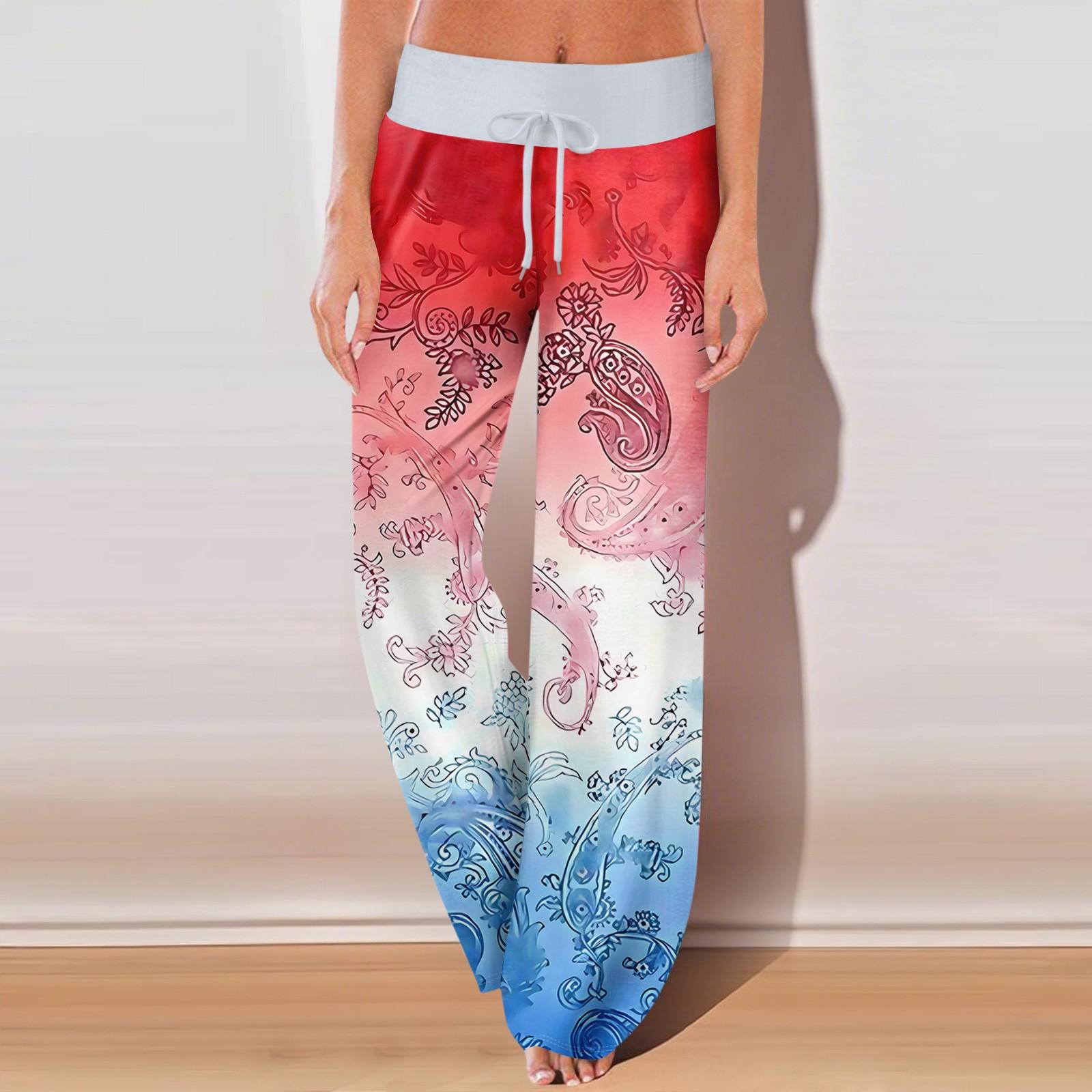 

Женские повседневные спортивные брюки с ретро-принтами, идеально подходящие для Дня независимости, с карманами и удлиненной длиной. L