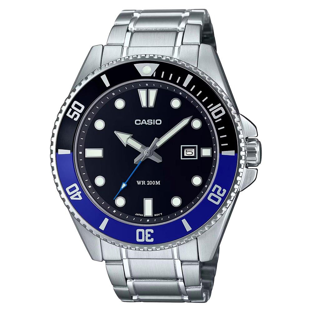 

[Casio] Watch Stainless Steel 200M Black/Blue Bezel Black Dial 3-Hand Anlog Dive Watch MDV-107D-1A2VDF Silver