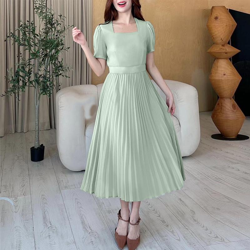 

ZANZEA Женское летнее повседневное платье с квадратным вырезом и короткими рукавами S зелёный