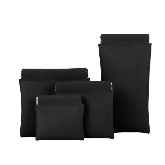 4Pcs/Set Snap Closure Pouch Waterproof Faux Leather Travel Organizer Bag Portable Self Closing Makeup Pouch for Cosmetics Lipstick Jewelry Cables