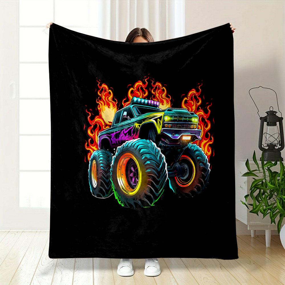 Flaming Monster Truck Art Print Blanket Soft and Cozy Perfect for the Living Room Bed Sofa or a Nap,gift