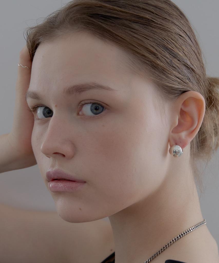 Alleun Silver 925 Ball Bold One-Touch Ring Silver Earrings