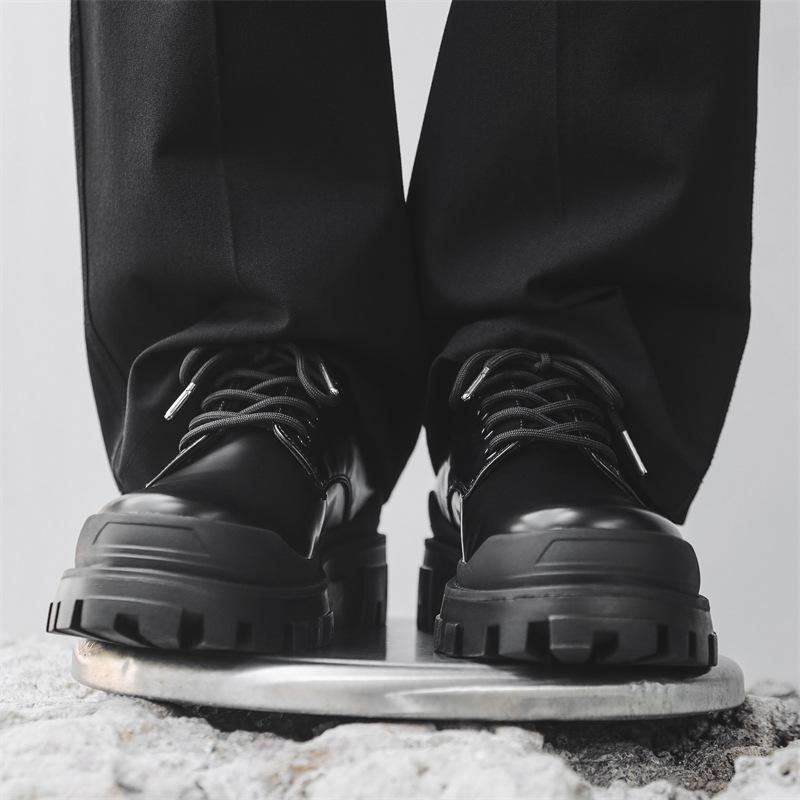 2024 new derby shoes men's black platform heightening leather shoes British dress big head shoes 59015-K