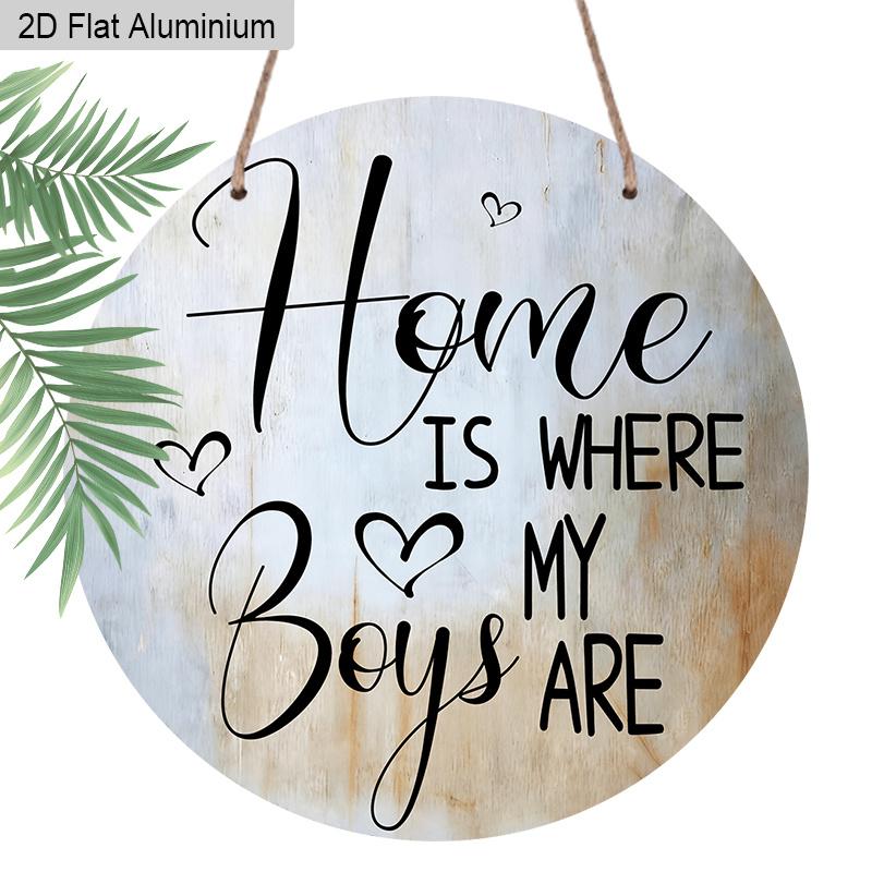 

2D Flat 1pc “Home Is Where My Boys Are” Aluminum Sign Decor Plaque, 8x8 Inches, Perfect for Living Room, Bedroom, Study, Garage, Kids Room Doorway 1pc