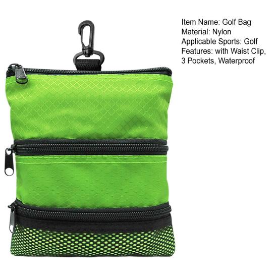 Golf Ball Bag with Waist Waterproof Nylon Golf Clip 3 Pockets Ball Tee Tools Accessories Organizer