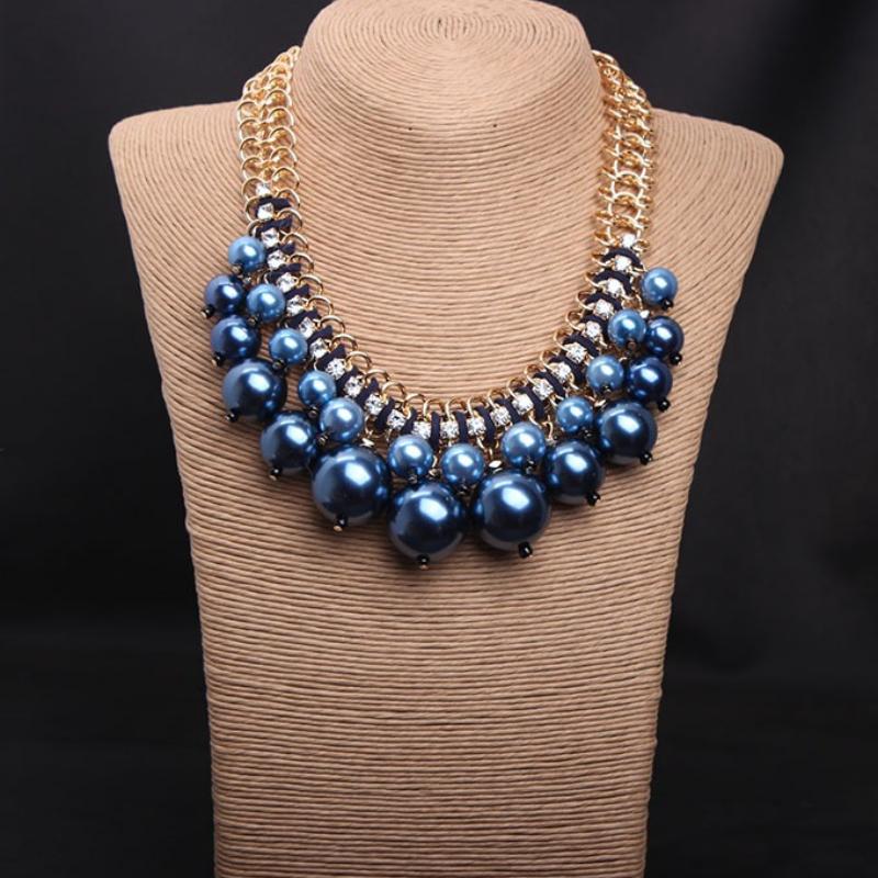 European and American Fashion Big Names, Textured Multi-layer Pearl Rhinestone Short Collarbone Necklace Exaggerated Women s Accessories 2026 45CM синий