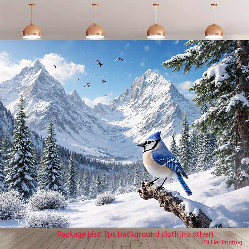 2D Snowy Mountain Forest Background Cloth for Party Decoration
