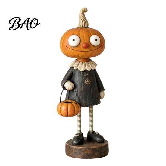 Collectible Resin Art Crafts Halloween Pumpkin/Skeleton Figurine, Desktop Ornament, Retro Cartoon Thanksgiving Home Decorations Humanoid Statue
