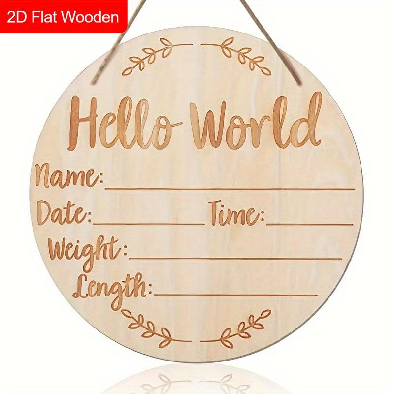 

Wooden Hello World Baby Announcement Sign, Newborn Name Plaque Photo Prop for Shower Hospital Nursery Gift 1pc