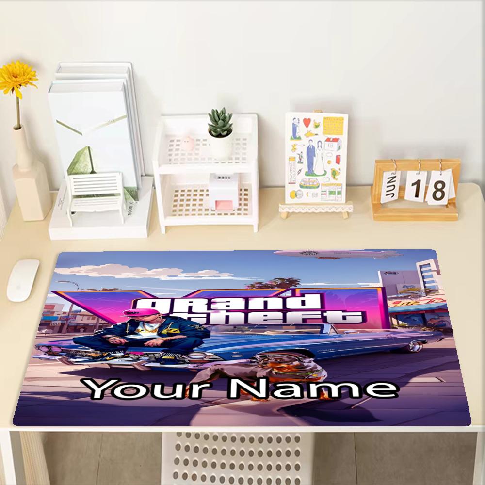 Custom Name GTA Theme Mouse Pad, Non Slip Rubber Base, Multifunctional Office & Home Decor, Perfect for Workspace Personalization.