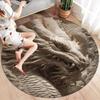 Stone Carving Leopard and Dragon Round Area Rug,Carpet Rug for Living Room Bedroom Sofa Playroom Decor,Non-slip Floor Mat