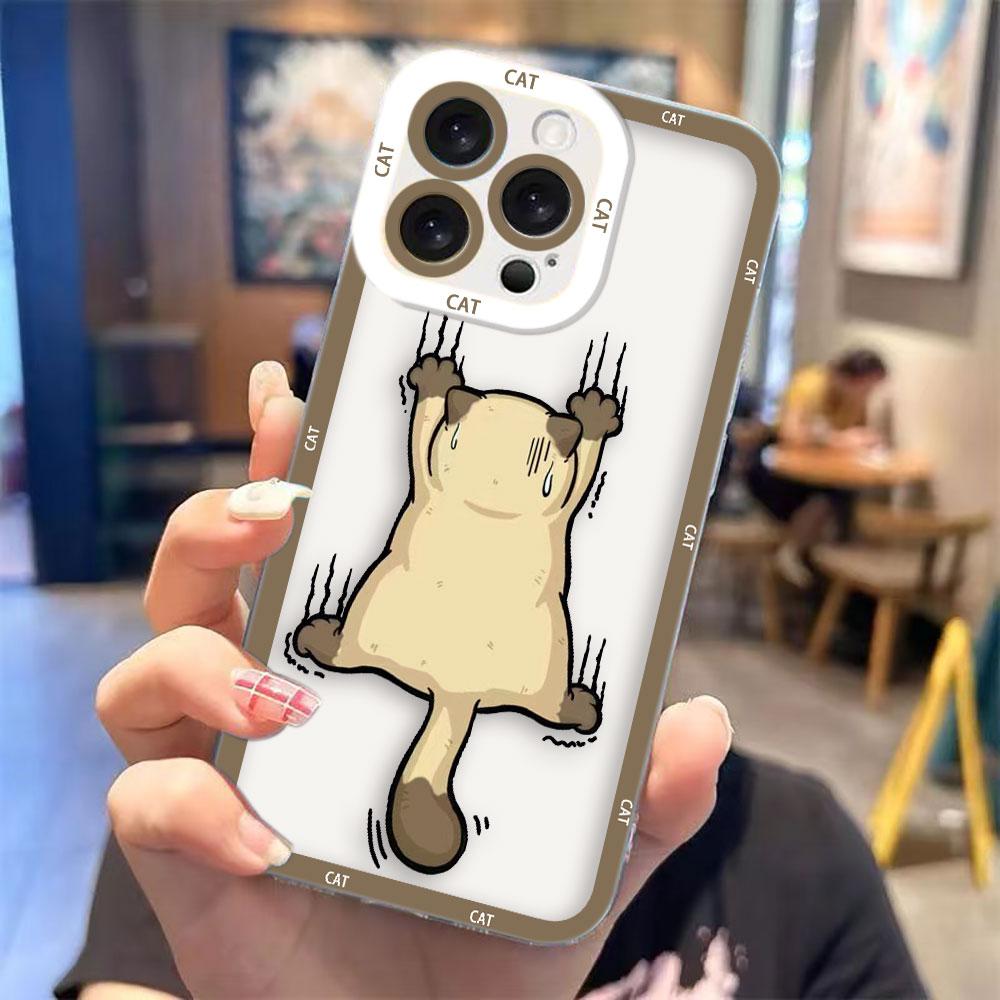 

Cartoon Orange Grey Cat Cover Clear Phone Case For iPhone Apple 17 AIR 16E 16 15 14 12 13 11 Pro Max Plus XR TPU DIY Shell Case IPHONE12PRO