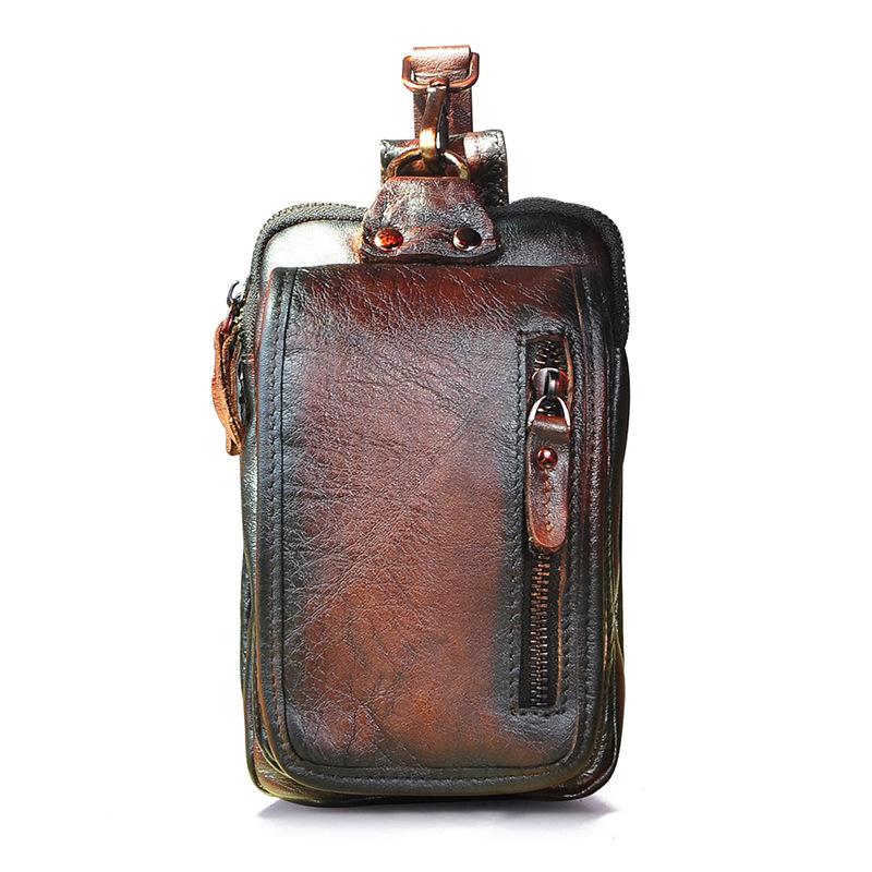 Bărbați din piele naturală de lux Design casual Vintage mic cu cârlig Bum Bag Pachet cu centură în talie Husă pentru telefon de 7 inchi