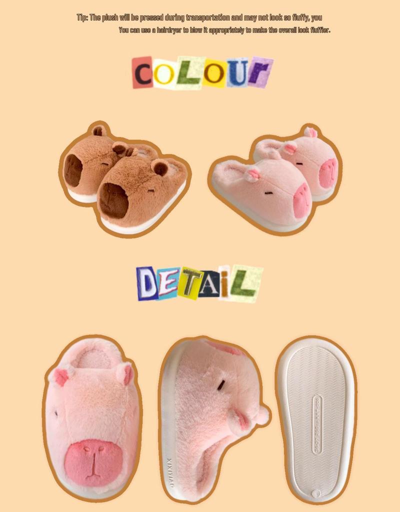 Women's Cute Cartoon Capybara Cotton Slippers - Warm Winter Plush Home Wear