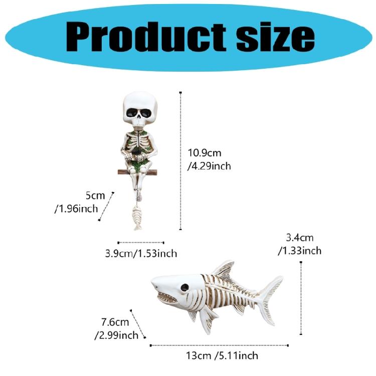 2Piece Skeleton Angler Shark Statue Set Resins Wall Decors For Halloween Parties Aquariums Enthusiasts Or Horror Collectors