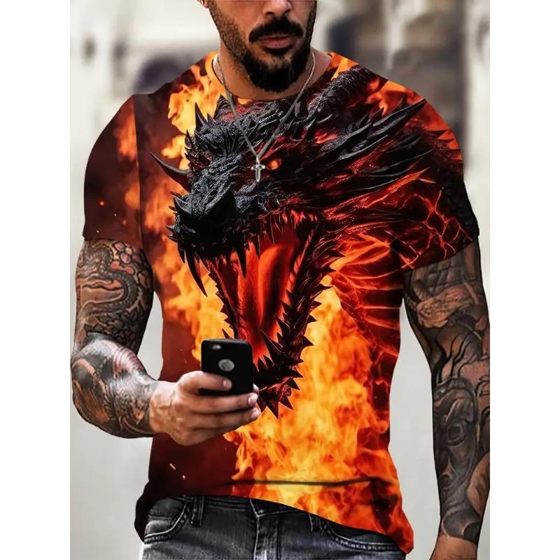 

Мужская футболка с драконом Модная футболка с 3D-принтом Футболка с животным принтом Летняя уличная одежда с коротким рукавом Повседневные мужские топы 3XL