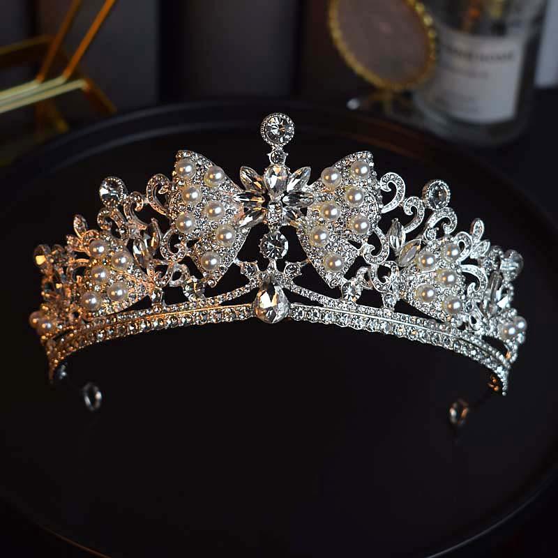 

Французские аксессуары для волос в стиле «легкая роскошь», бант, жемчужная корона, главная свадебная корона невесты, корона принцессы на день рождения, грандиозная и элегантная