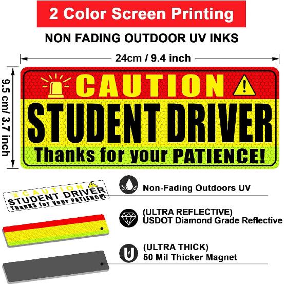 

Sukh 3 Pcs student driver Car Magnet - New driver magnet for Car Funny Be Patient yellow Red Green Safety Warning Rookie Driver Car Bumper Magnets