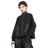 Morino Blouson Mixed Front and Loose Black Women's Jacket, Lined, Material, Frills, Back, Volume, Fit, Cute, Casual, Fashionable, Spring/Autumn, (M)
