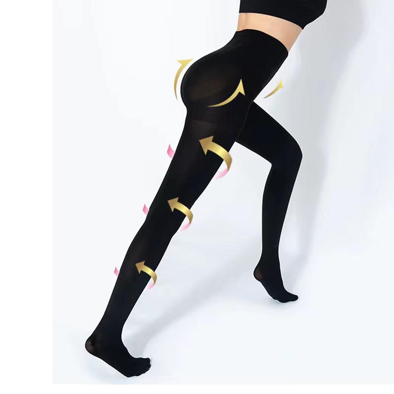 Jesienno-zimowe czarne wyszczuplające nylonowe legginsy aksamitne z kontrolą brzucha