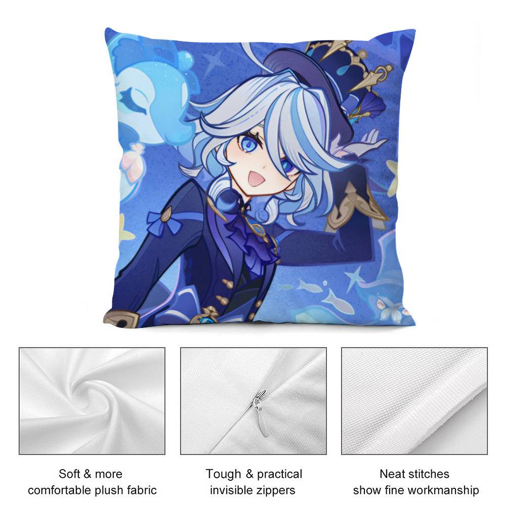 Genshin Lmpact Furina Foutiane Pillow Case Plush Fabric Soft Double Sided Print Sofa Cushion Cover Throw Pillow Covers