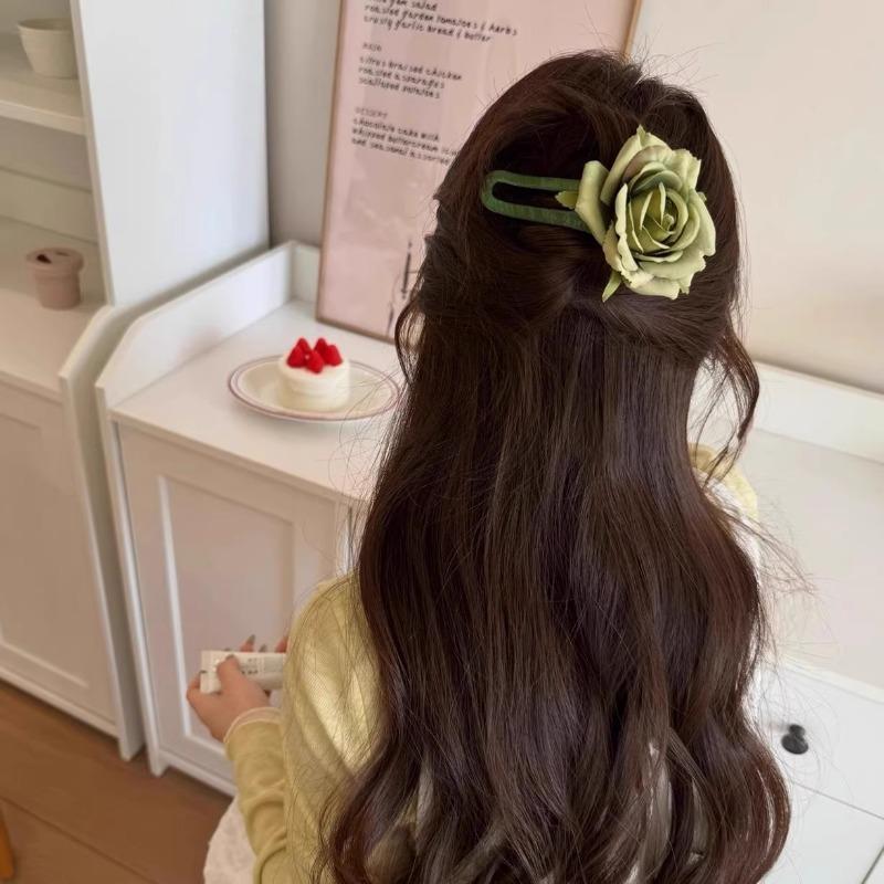 Simulated Rose Flower Duckbill-shaped Hair Clip for Spring and SummerSweet Semi-tied Hair Clip Back of The Head Headwear