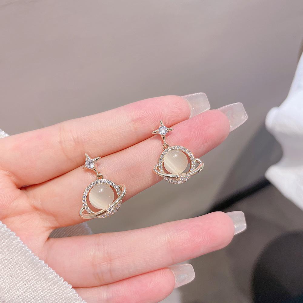 2024 Cat's Eye Stone Planet Stud Earrings, Trendy S925 Silver Needle for Women