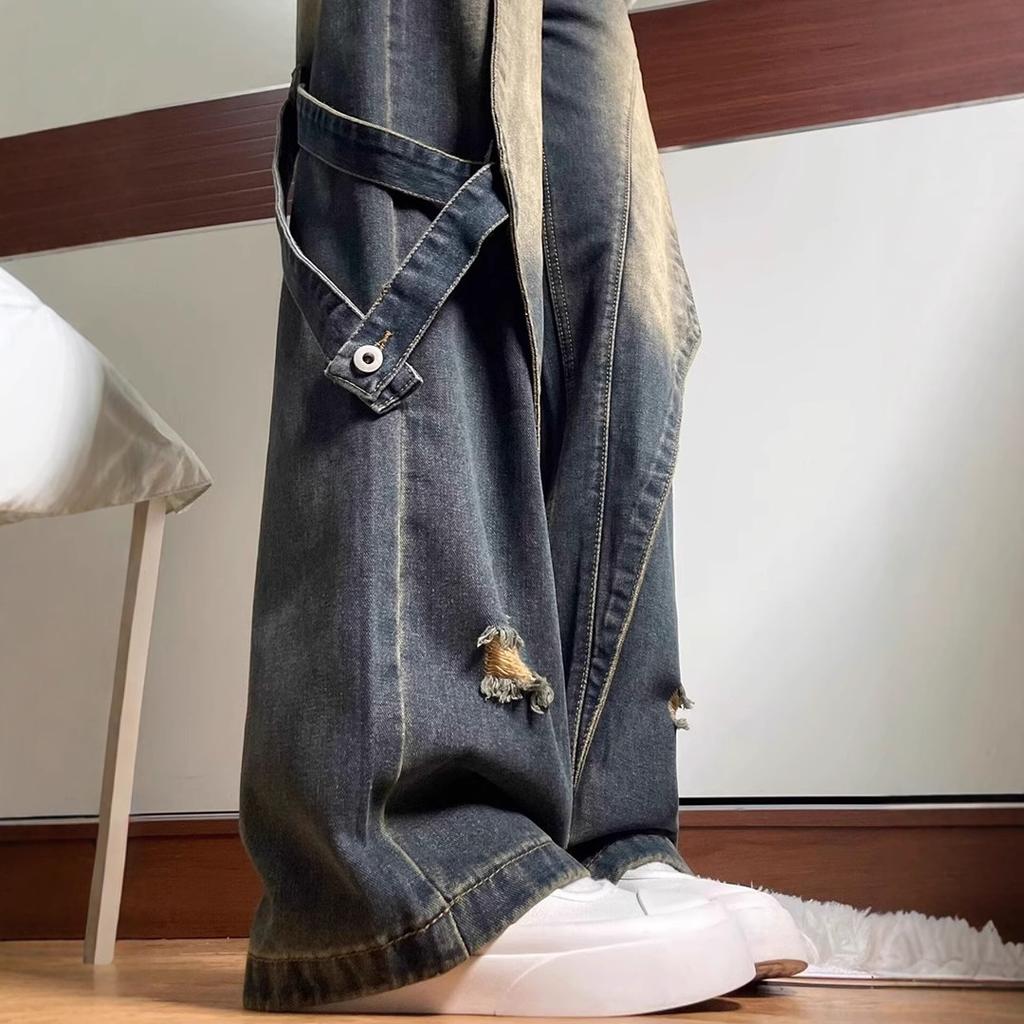 American High Street Retro Hiphop High Waist Jeans Women's Summer Loose Design Sense Niche Straight Wide Leg Pants Tide