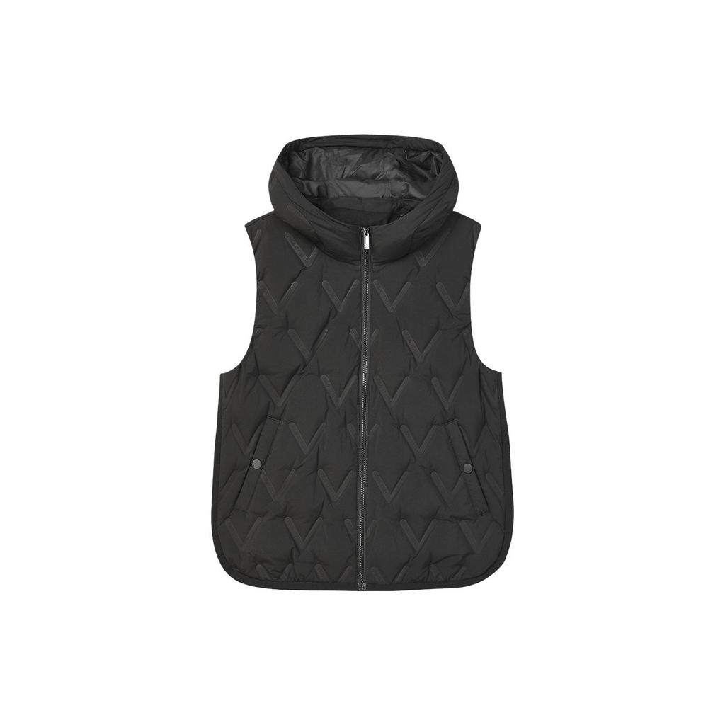 Fila Emerald Solid Color Hooded Casual Loose Down Vest Women Vests Black F11W344926F-BK