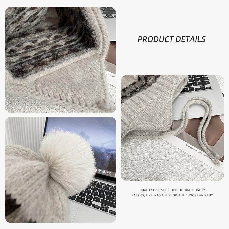 Autumn and winter new thickened warm ear protectors wool knitted hat women