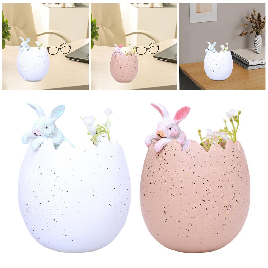 Cute Eggshell Rabbit Figurine Resin Tabletop Ornament for House Decor Easter Miniature Decoration
