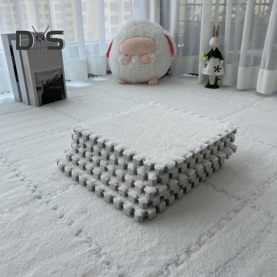 Plush Puzzle Carpet Interlocking Floor Mat DIY Non-Slip Carpet Tiles Baby Playmat for Living Rooms Bedroom Playroom Children's Rooms