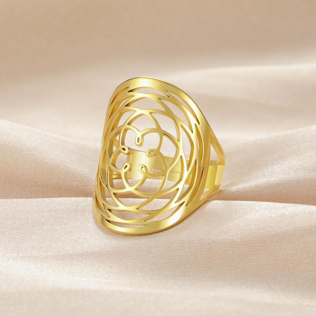 Rose of Venus Mandala Rings for Women Stainless Steel Adjustable Finger Rings Sacred Geometry Jewelry Symbolic Love