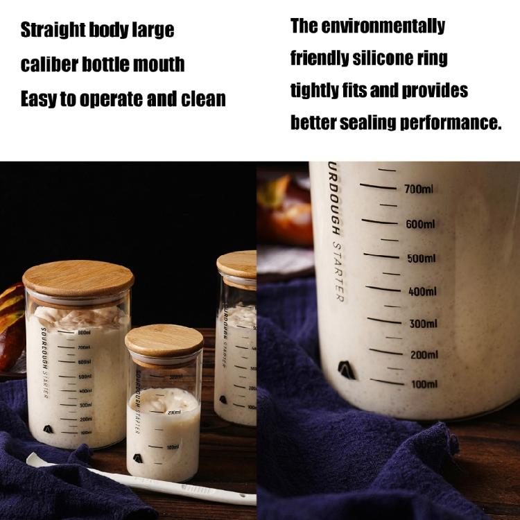 Słoik do fermentacji zakwasu z drewnianą pokrywką Przezroczysty szklany pojemnik na starter zakwasu Szczelny słoik na ciasto Akcesoria do pieczenia
