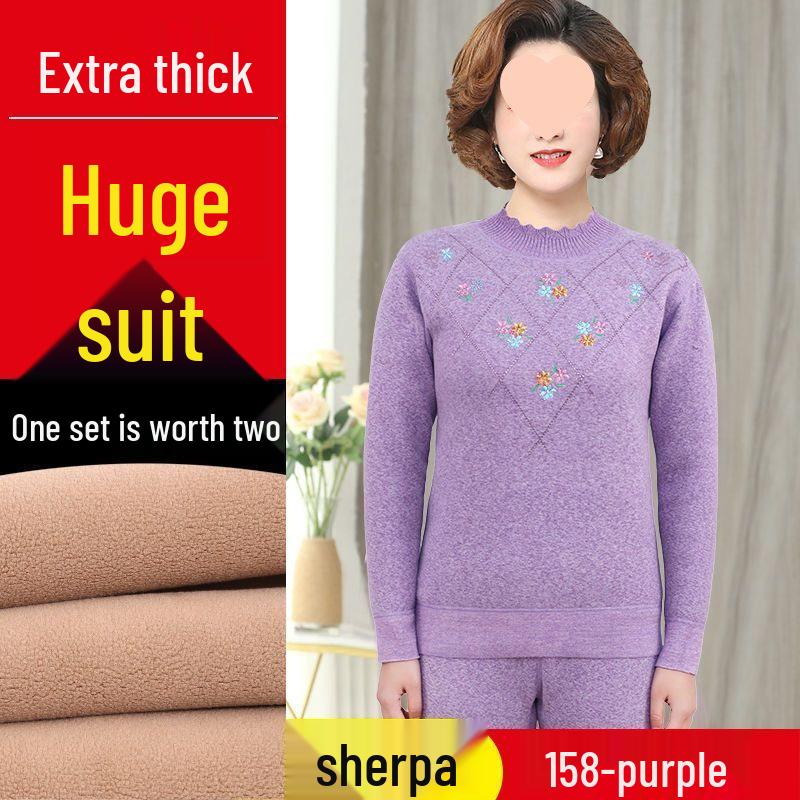 Extra Thick Fleece-Lined Women's Thermal Underwear Set for Middle-Aged and Elderly - Plus Size Quick Heat for Autumn & Winter