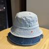 Korean-style cartoon embroidered denim bucket hat for women, fashionable and versatile, stylish for going out, casual and textured, makes the face