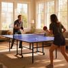 9FT Folding Table Tennis Table with Four Wheels, for Indoor Use, Blue