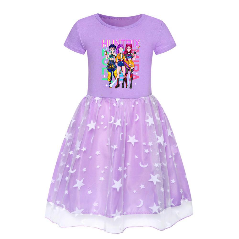 

4174 Kids Girls Rumi Zoey Mira Huntrix Print Mesh Dress 150cm