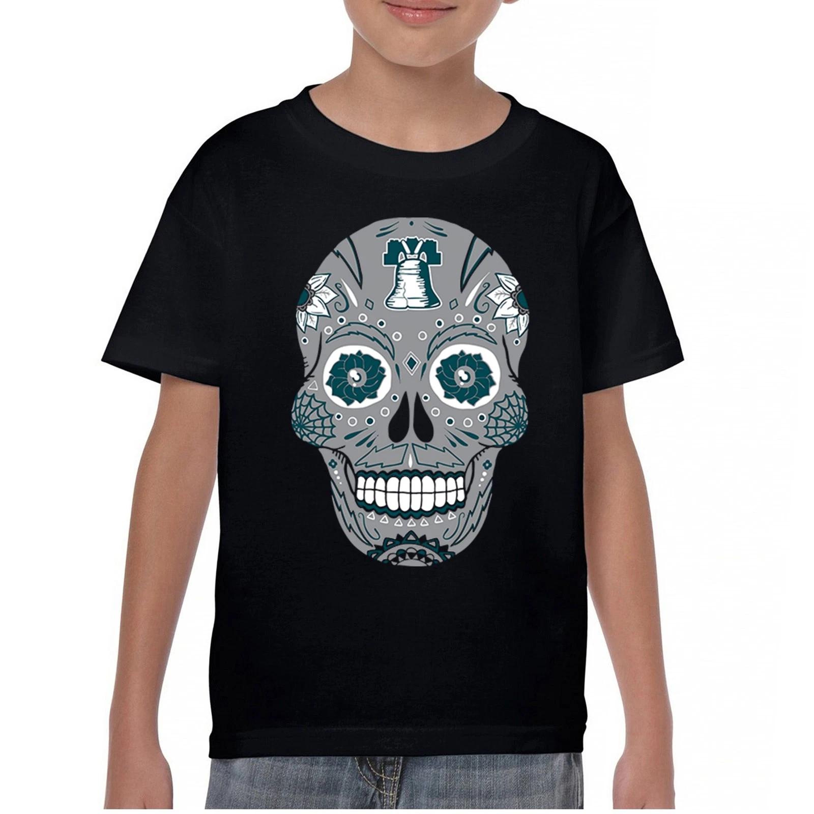 Philadelphia Sugar Skull Youth kids boys T-Shirt Football Die-Hard Philly Fan Kids 130