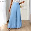 ZANZEA Women Casual Side Zipper Solid Color Loose Wide Leg Pants