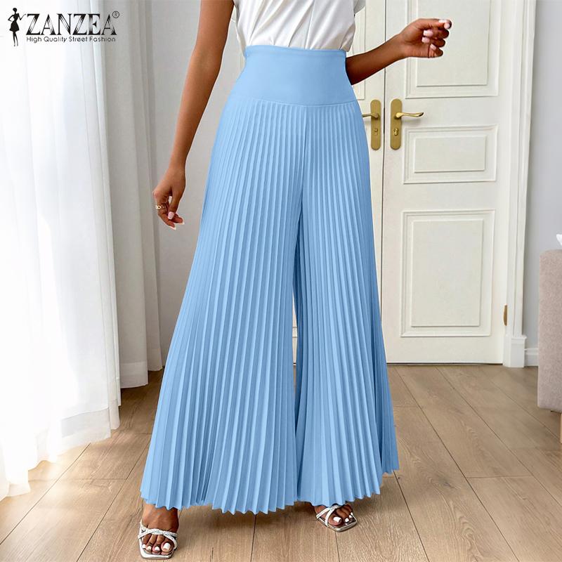 ZANZEA Women Casual Side Zipper Solid Color Loose Wide Leg Pants