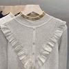 Women Ruffles Lace Patchwork Cashmere Sweater Autumn Winter Casual Knitted Jumpers Long Sleeve Slim Pullovers